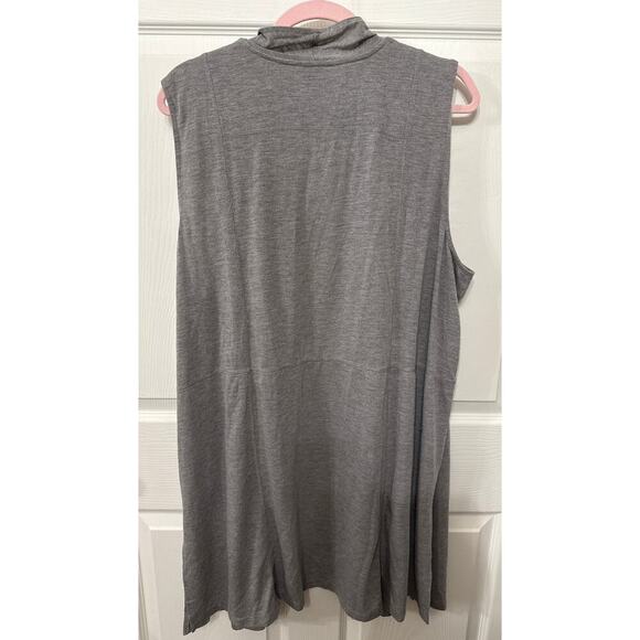 Cupio Woman Heather Gray V-Neck Waterfall Drape Sleeveless Long Cardigan, 2X - Picture 4 of 5